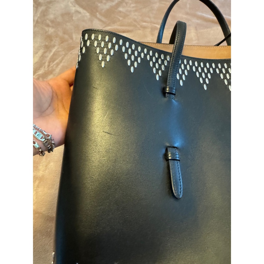 Alaia Paris Black Leather Studded Tote Bag Silver Studs Shopper Mirror - Picture 11 of 16